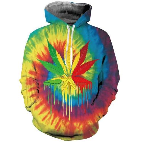 Mens Hoodies 3D Printing Hooded Maple Leaf Printed Pattern Sweatshirt