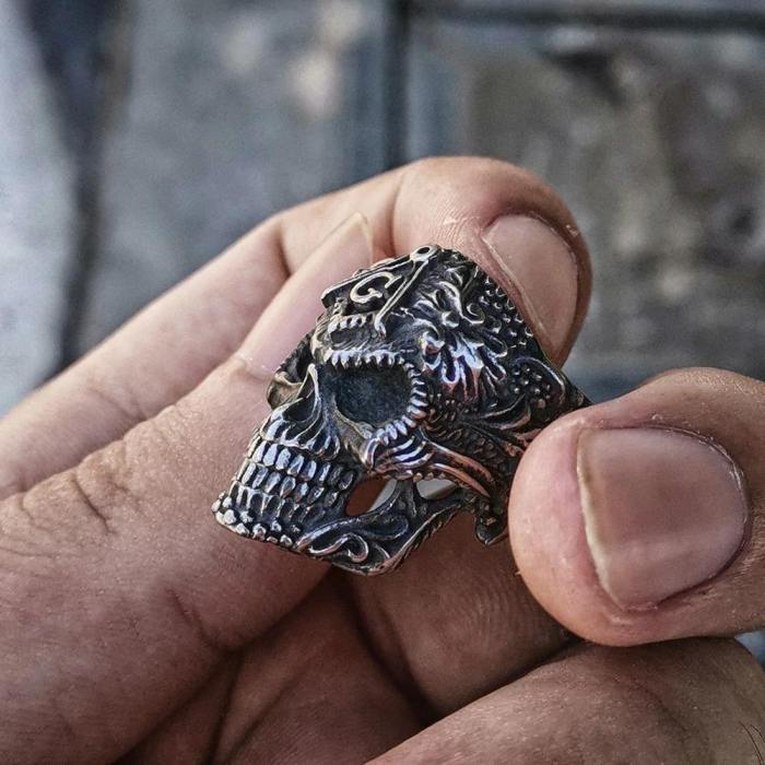 Sterling Silver Masonic Biker Skull Ring