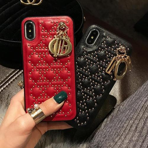 High Quality Mini Lady D Rockstud Cannage Leather Phone Case