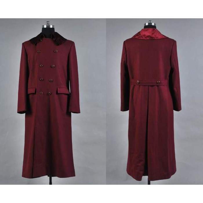 Doctor Who 4Th Doctor Plum Red Long Trench Wool Coat Costume
