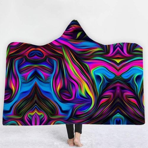 Hypnotic Flowing Colors Hooded Blanket