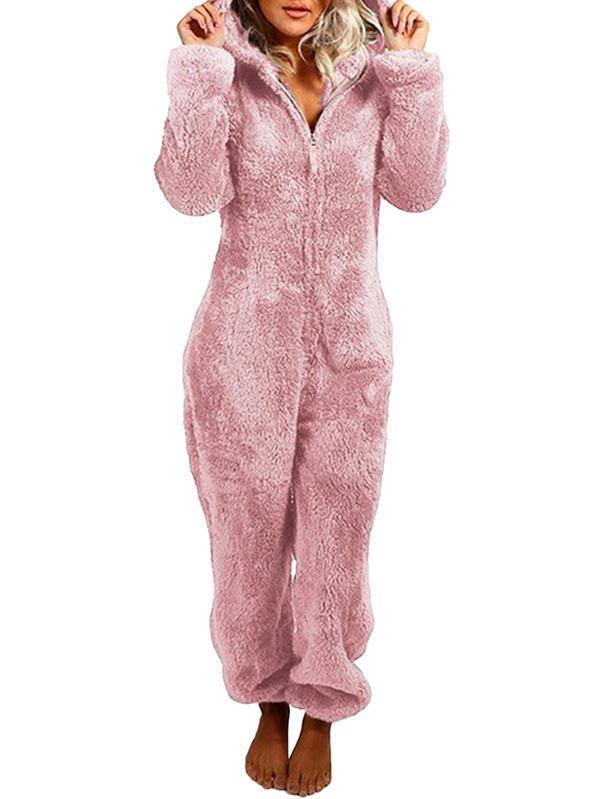 Women Hooded Fuzzy Bear Onesie Pajamas