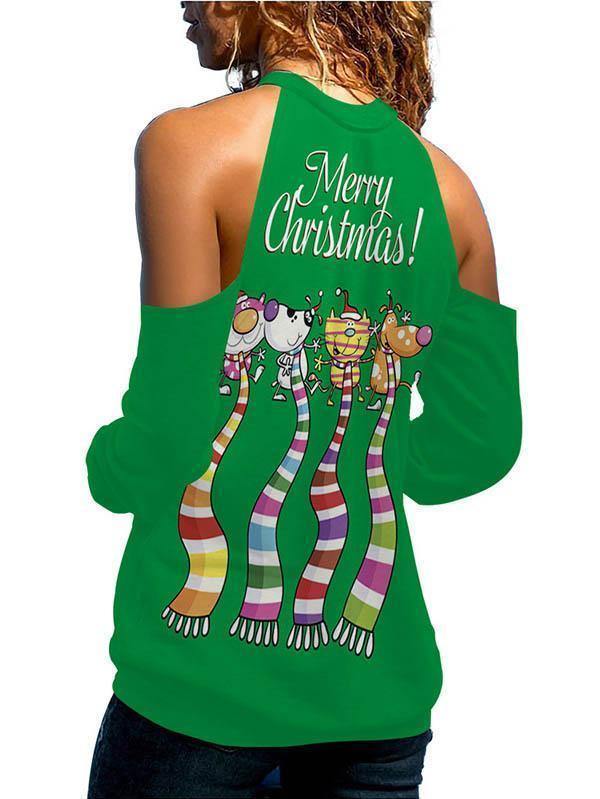 Funny Christmas Tops Cold Shoulder Blouse For Women