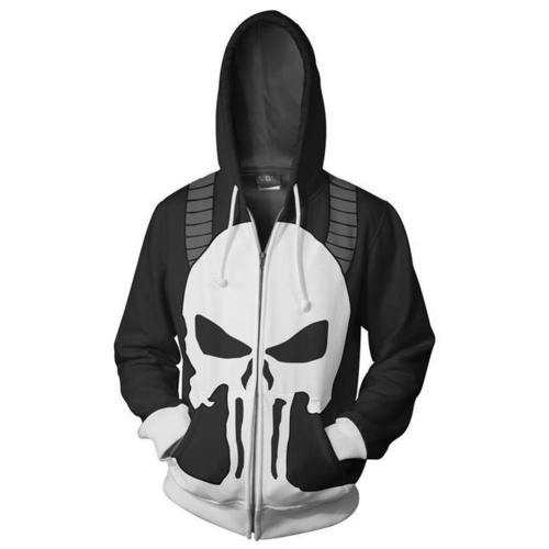 Unisex Punisher Hoodies Zip Up 3D Print Jacket Sweatshirt Style A