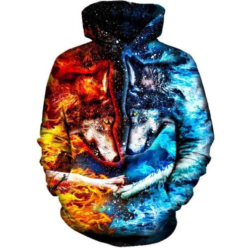 Fire And Ice Rival Wolves 3D Print Hoodie Sweatshirt