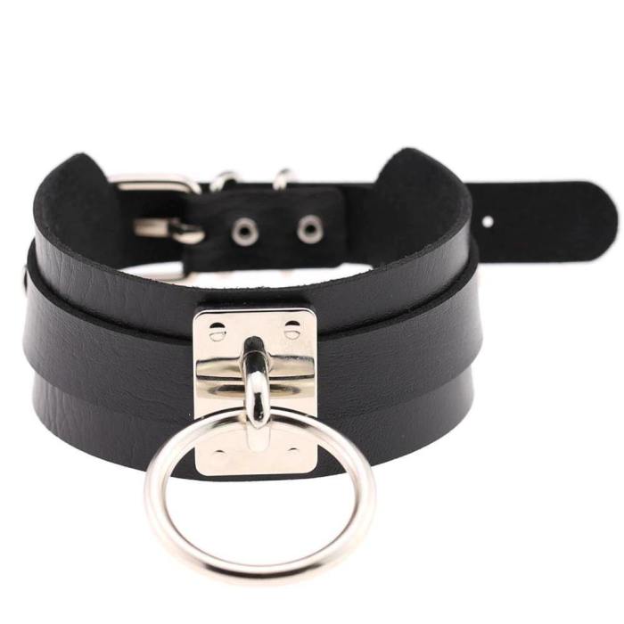 Gothic Style Leather Choker Necklace With O-Ring Charm