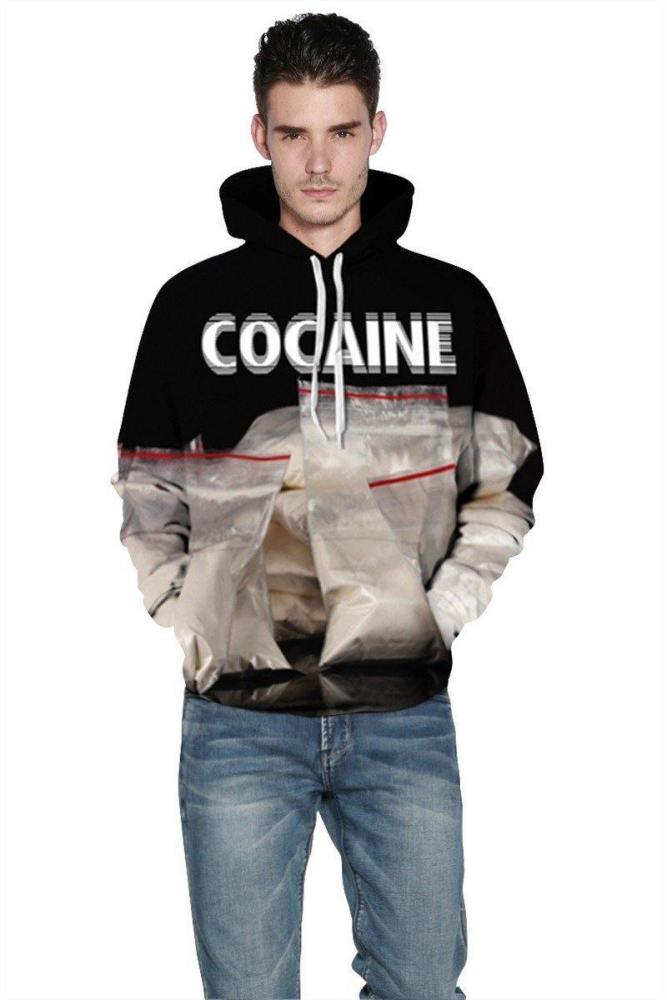Mens Hoodies 3D Printed Cocaine Printing Pattern Hooded
