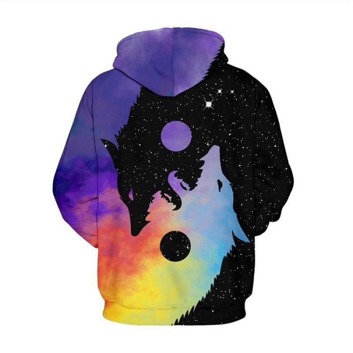 Mens Hoodies 3D Graphic Printed Abstract Wolf Pullover Hoody