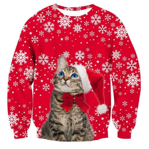 Mens Pullover Sweatshirt 3D Printed Cat Christmas Pattern