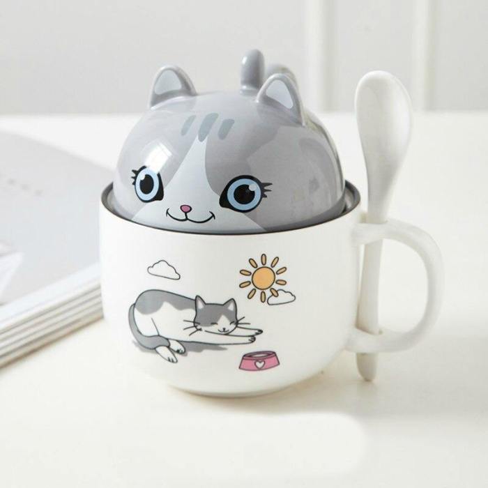 Cute Cat And Dog Ceramic Mugs With Lid