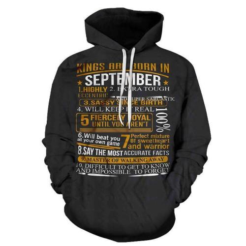 Kings Are Born In September Personality 3D - Sweatshirt, Hoodie, Pullover