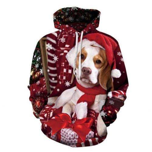 3D Print Hoodie - Cute Christmas Dog Pattern Pullover Hoodie
