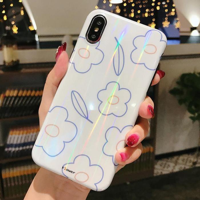 Korean Style White Flowers Phone Case With Matching Phone Grip & Stand