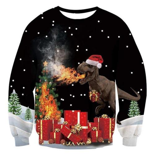 Ugly Christmas Pullover Dinosaur Printed Xmas Gift