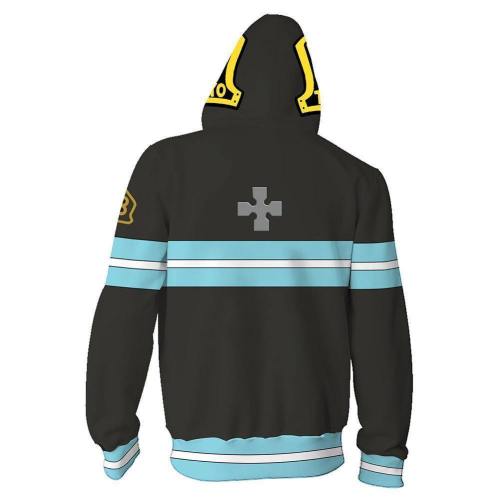 Unisex Shinra Kusakabe Firefighter Uniform Hoodies Fire Force Zip Up 3D Print Jacket Sweatshirt