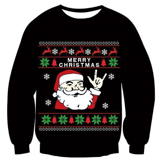 Mens Womens Black Funny Christmas Santa Claus Sweater