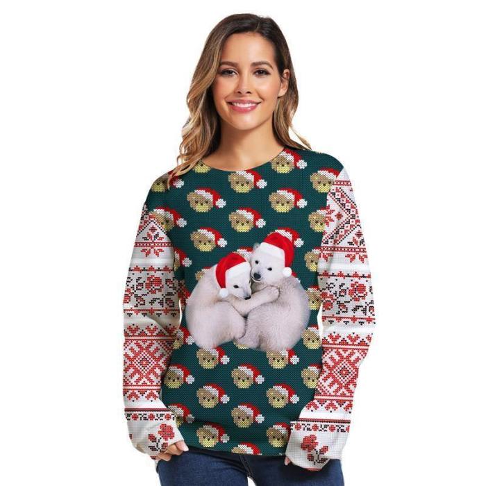 Mens Pullover Sweatshirt 3D Printed Christmas Two Dogs Long Sleeve Shirts