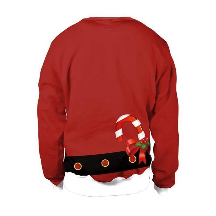 Mens Red Pullover Sweatshirt 3D Graphic Printing Christmas Muscle Pattern