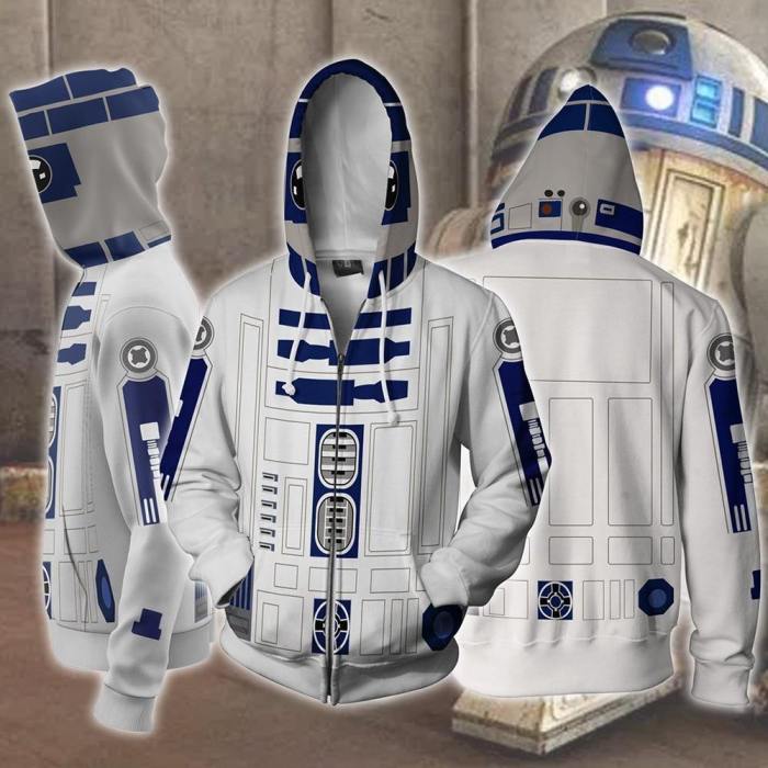 R2-D2 Robot Hoodies Star Wars Robot Sweatshirts R2-D2 Cosplay Costume Zipper Men Women Top