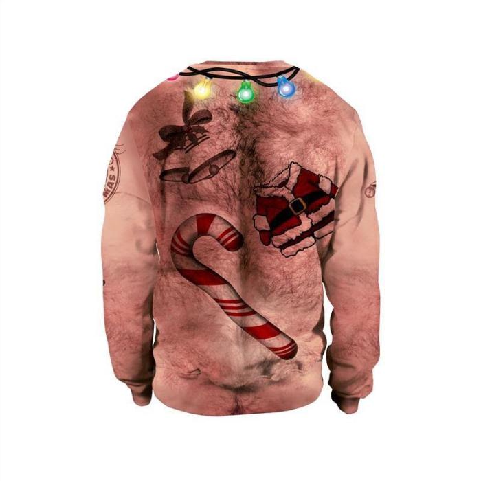 Mens Pullover Sweatshirt 3D Graphic Printing Merry Christmas Funny Chest Hair Pattern