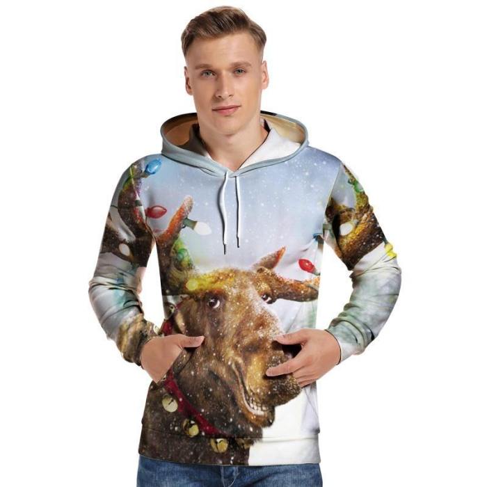 Mens Hoodies 3D Graphic Printed Christmas Rhinoceros Pullover Hoodie