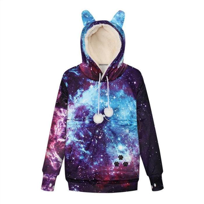 Mens Womens Hoodies Galaxy Pullovers With Pet Cuddle Pouch