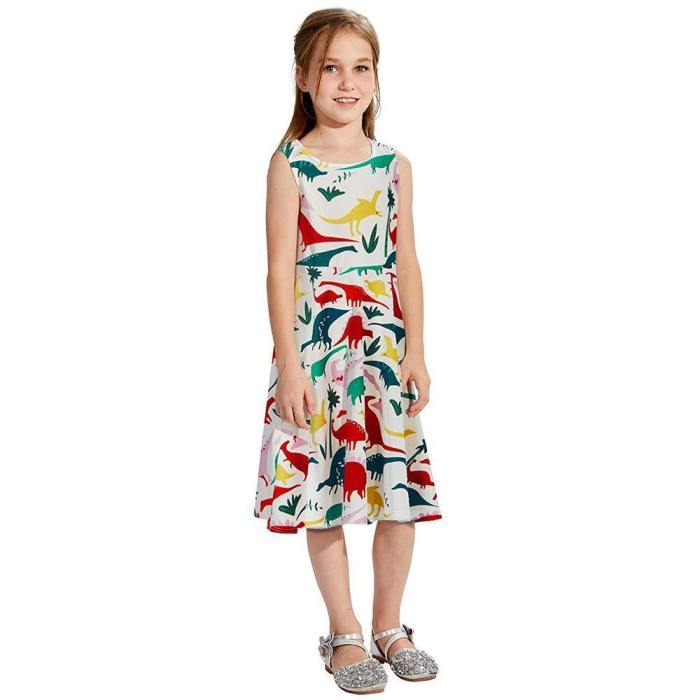 Toddler Girls Summer Dress Dinosaur Sleeveless Casual Dress