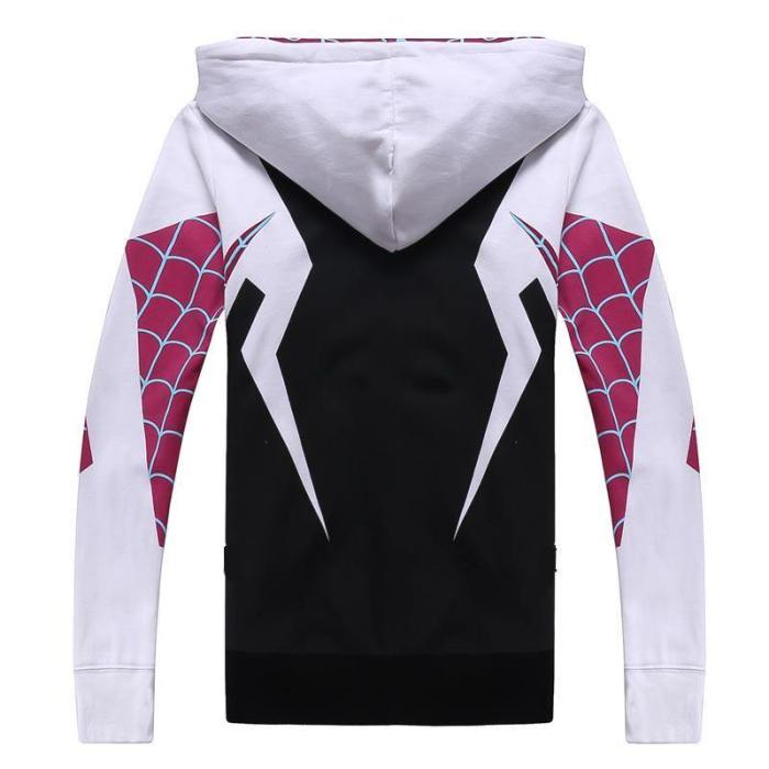 Women Spider Gwen Stacy Cosplay Costume 3D Zipper Jacket Hoodies