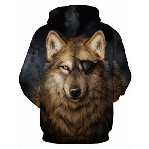 Men Hoodies One-Eyed Wolf 3D Pattern Sweatshirt