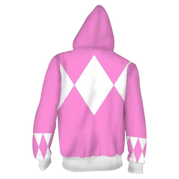 Unisex Pink Ranger Hoodies Power Rangers Zip Up 3D Print Jacket Sweatshirt