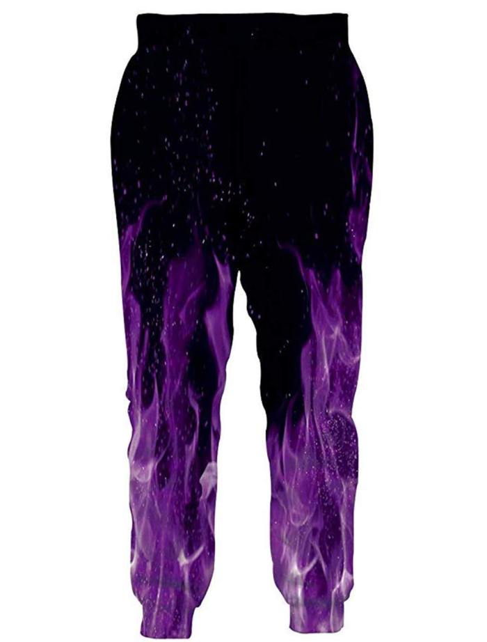 Mens Jogger Pants 3D Printing Flame Pattern Trousers