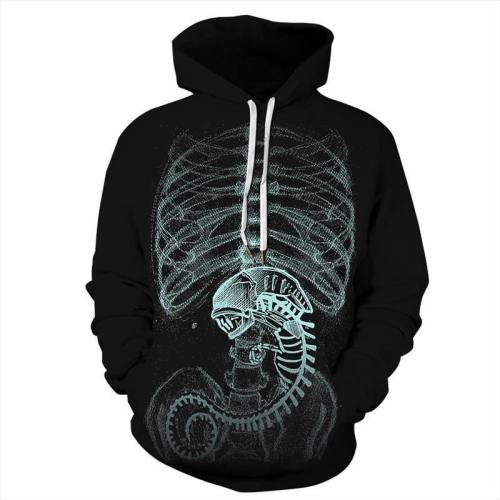Mens Hoodies 3D Graphic Printed Skeleton Black Pullover Hoodie