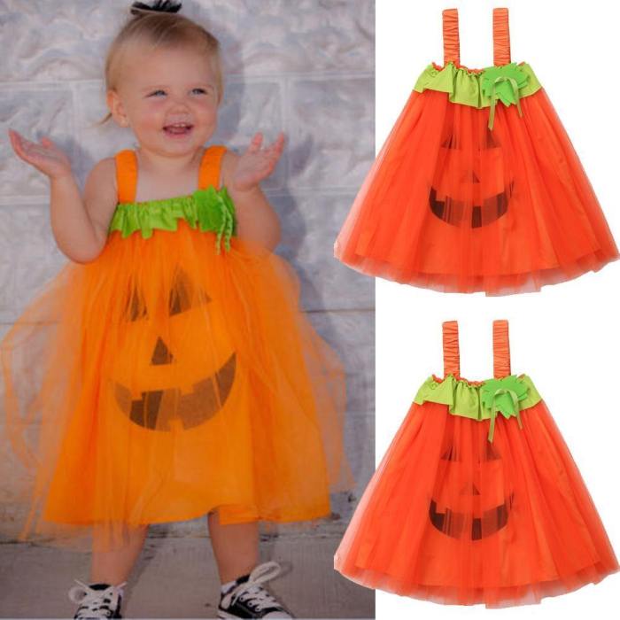 Halloween Carnival Princess Baby Kids Girls Pumpkin Sleeveless Dress