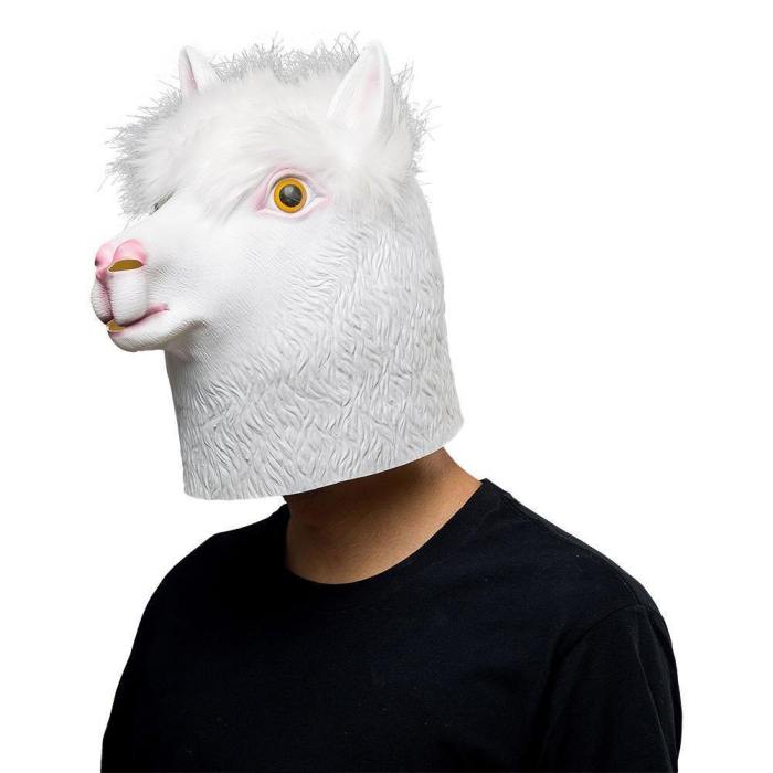 White Alpaca Sheep Halloween Animal Latex Helmet Full Face Adult Cosplay Props