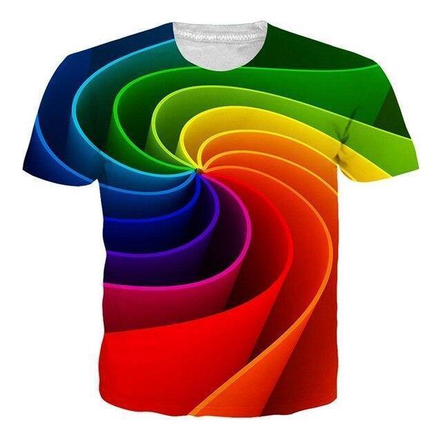 Mens T Shirt 3D Printing Vertigo Hypnotic Colorful Printed Tee