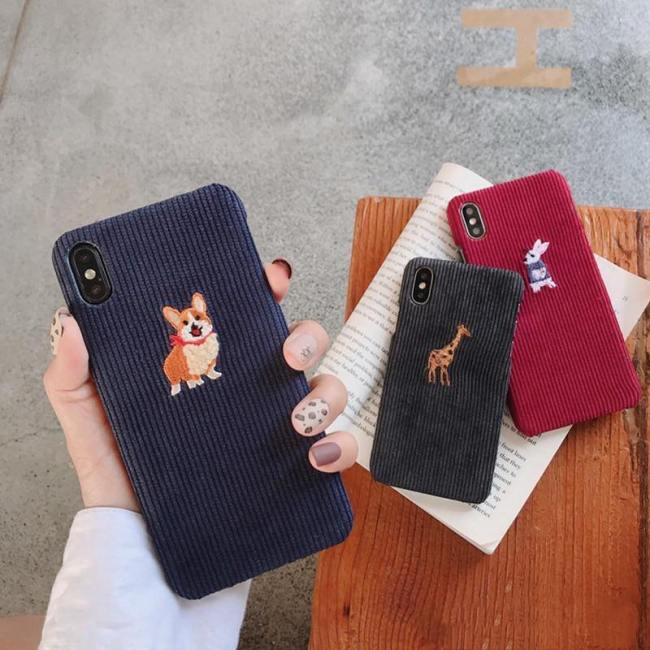 Warm Corduroy Animal Embroidery Phone Case