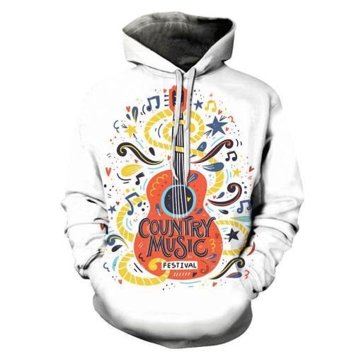 Orange Guitar Country Music White 3D - Sweatshirt, Hoodie, Pullover