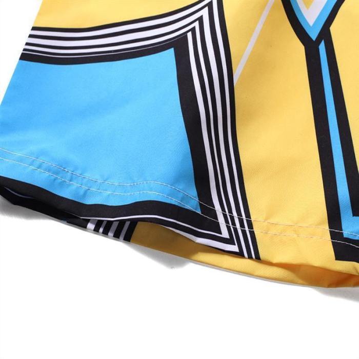 Men'S Beach Board Shorts Geometric Patterns Yellow Swimming Pants