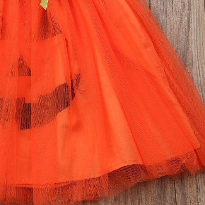 Halloween Carnival Princess Baby Kids Girls Pumpkin Sleeveless Dress