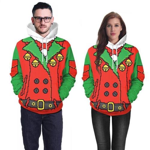 Mens Red Green Hoodies 3D Graphic Printed Merry Christmas Pullover