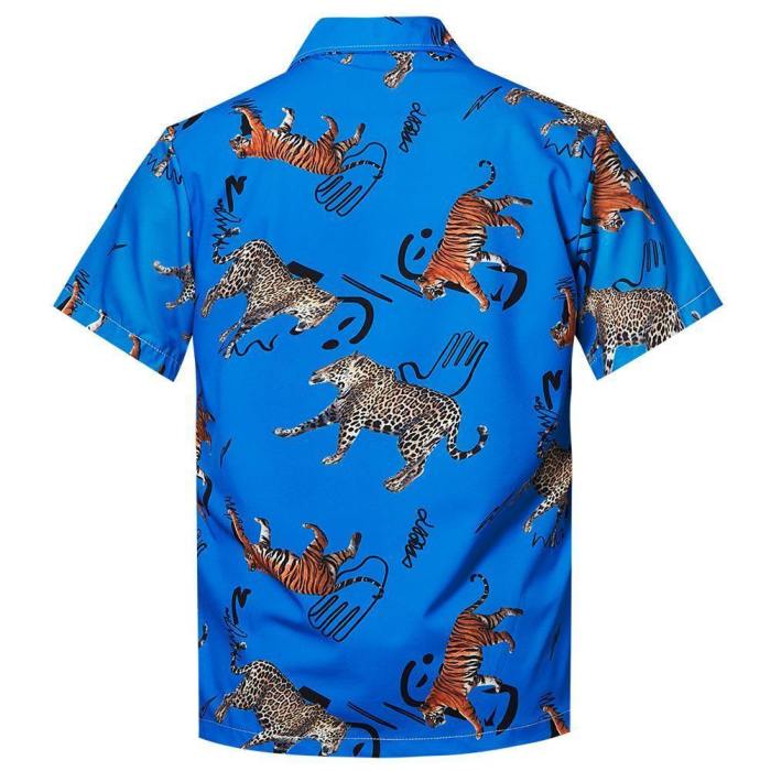 Men'S Hawaiian Shirt Leopard Tiger Printing