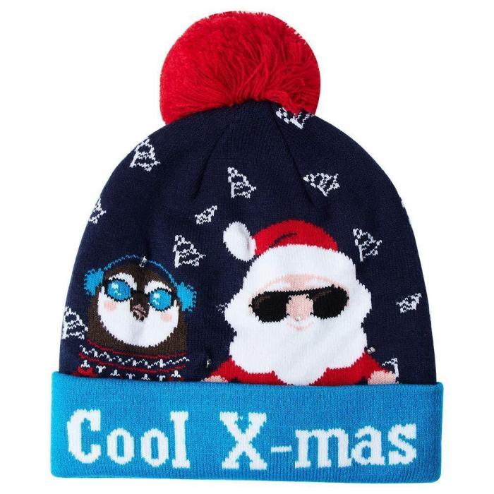 Cool X-Mas Christmas Hats With Led Light Up Ugly Sweater Holiday Knitted Beanie Cap
