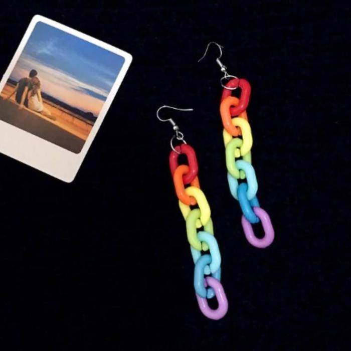 Candy Colored Acrylic Rainbow Chain Earrings