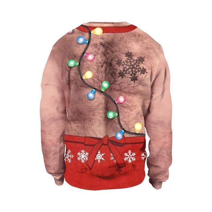 Mens Pullover Sweatshirt 3D Graphic Printing Merry Christmas Chest Hair Pattern