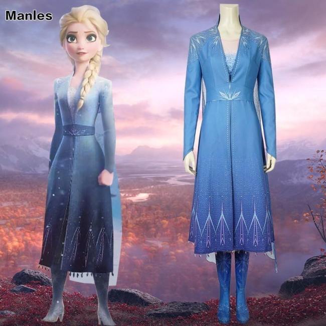 Frozen 2 Princess Elsa Costume Cosplay Fancy Dress Ice Snow Queen Grow Princess Girls Diamond Blue Dress Adult Halloween Carvinal Outfit