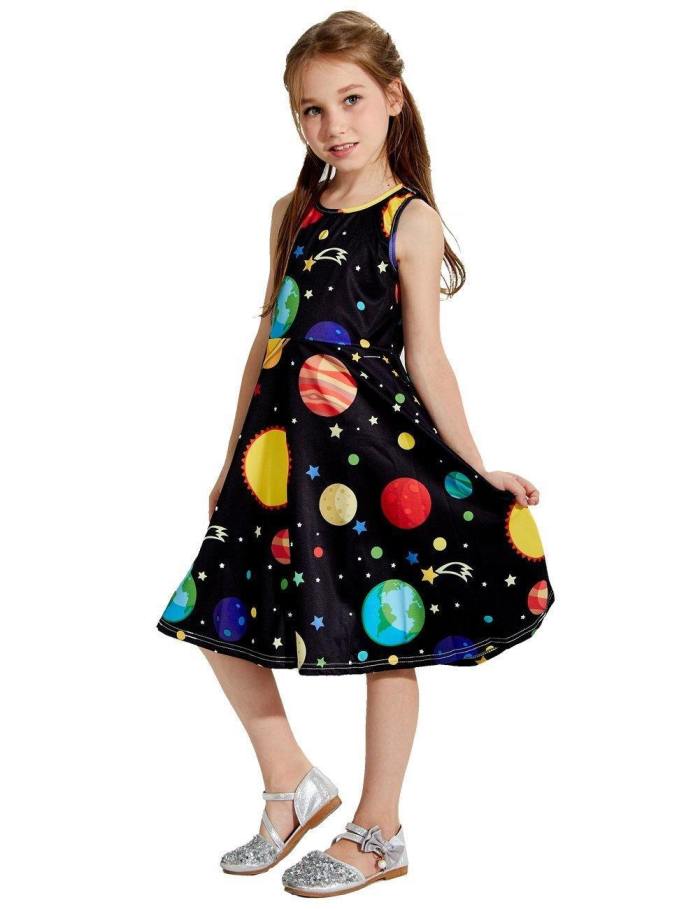 Little Girls Cute Print Planet Dress
