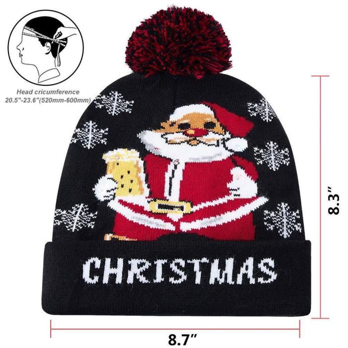 Funny Santa Claus Drinking Printed Led Light Knitted Christmas Hat Holiday Xmas Beanie