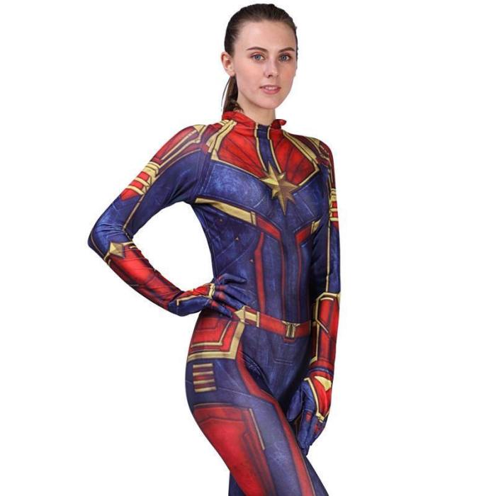 Captain Marvel Carol Danvers Costume Women Superhero Bodysuit Jumpsuit