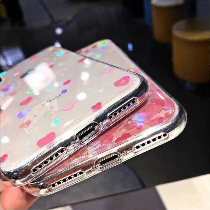 Pink Love Heart Transparent Phone Case