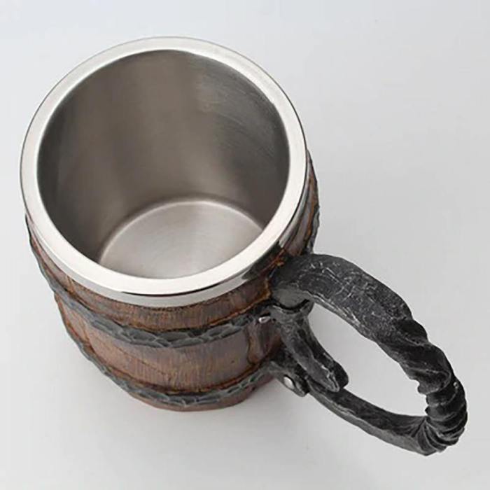 Viking Wooden Barrel Steel Mug